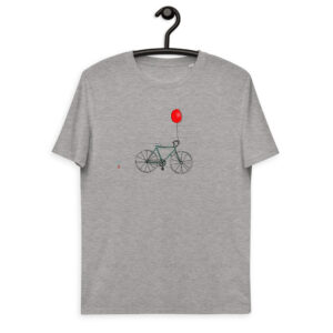 Bicicleta con globo rojo atado en manillar